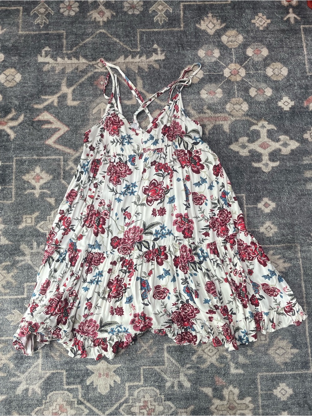 American Eagle Outfitters White Sundress with Pink & Red Floral Print